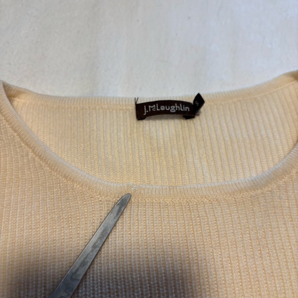 J. McLaughlin Merino Wool Sweater S Cream Ruffle Sleeve Layered Bell Cuff - Picture 4 of 7